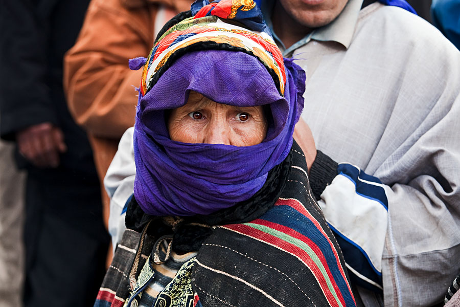  Which way to go   old woman seeking a safe place when a flood stream sweep the Imilchil market   Morocco